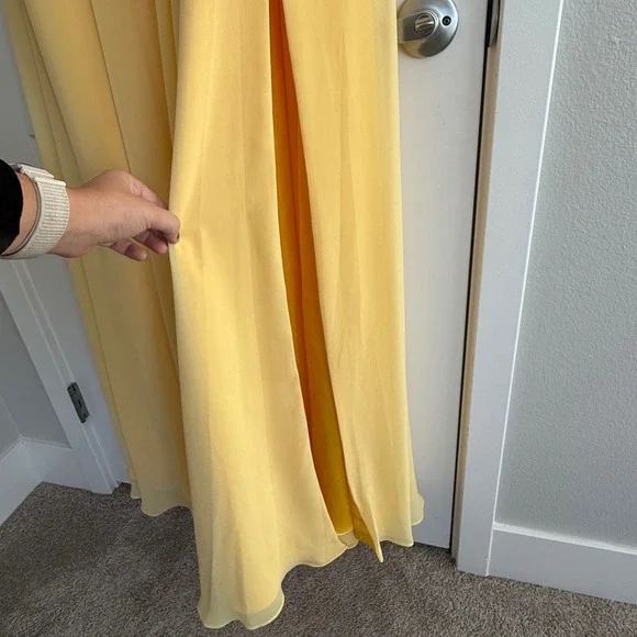 Ieena for Mac Duggal 55793 Buttercup Yellow Chiffon A-Line Gown Slit NWT Size 20